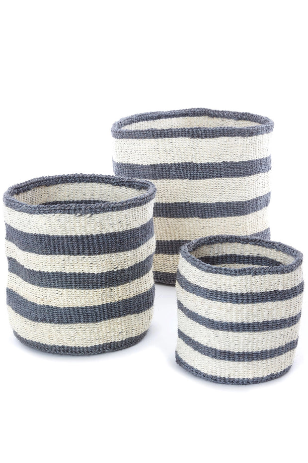 Dove Gray Striped Sisal Baskets - Mango + Main