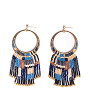 Beaded Handwoven Painted Desert Fringe Earrings (Blue)