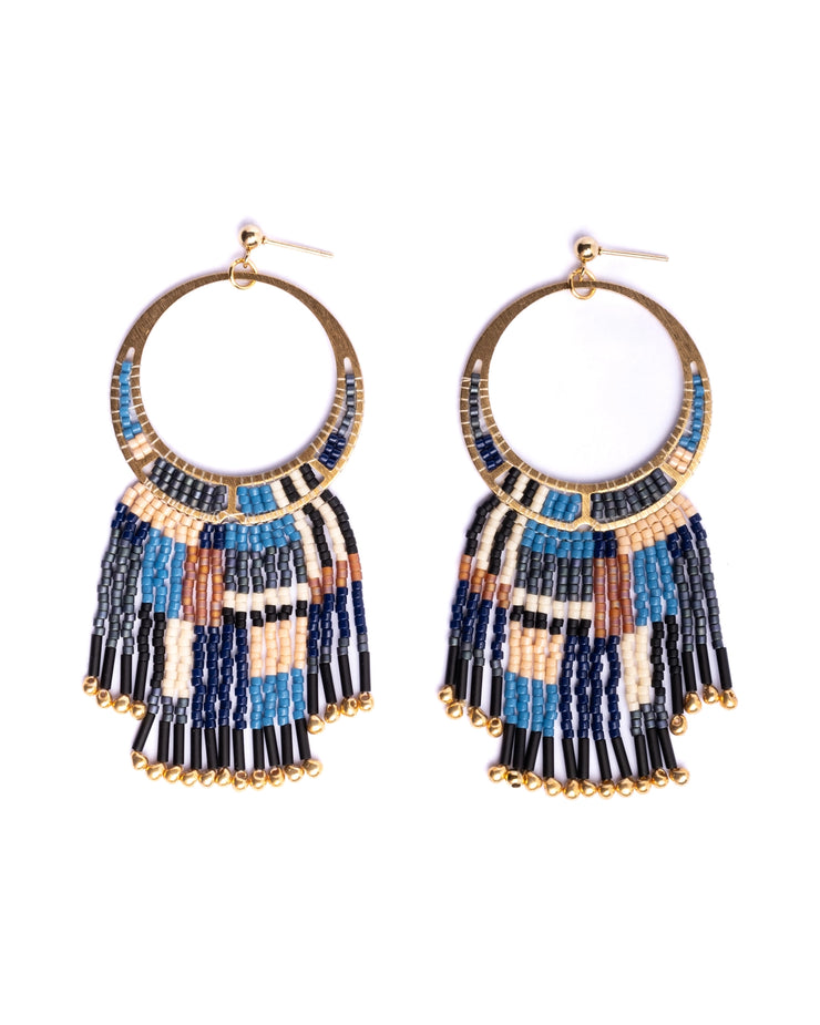 Beaded Handwoven Painted Desert Fringe Earrings (Blue) - Mango + Main