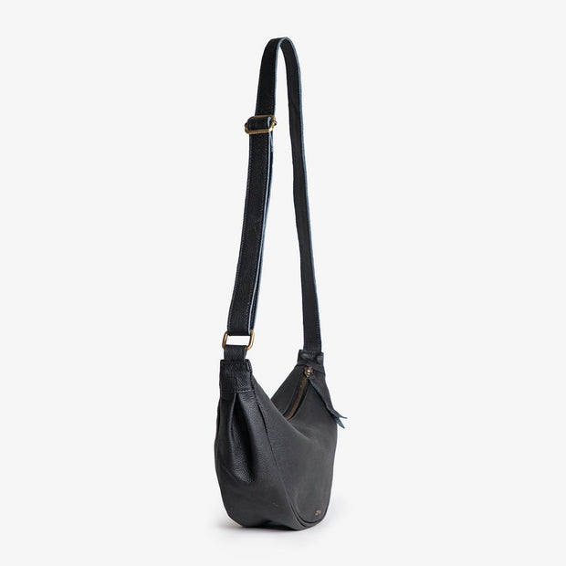 Leather Moon Sling Bag - Black