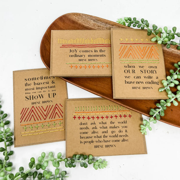 Hand-stiched Greeting Cards - Brene Brown - set of 4