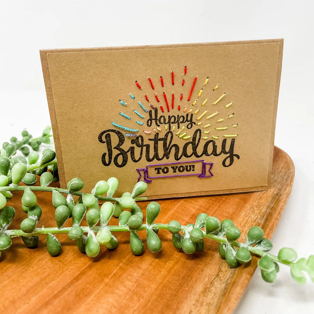 Hand-stiched Greeting Cards - Happy Birthday - set of 4