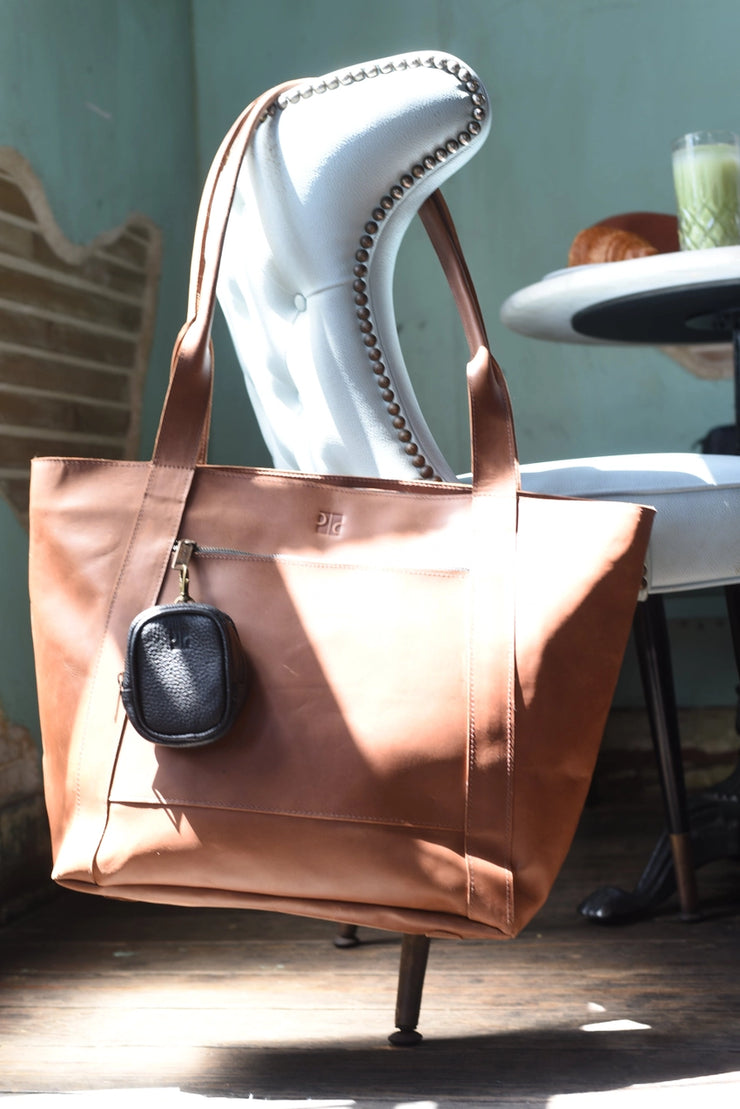 Weekender Leather Tote Bag - Cognac