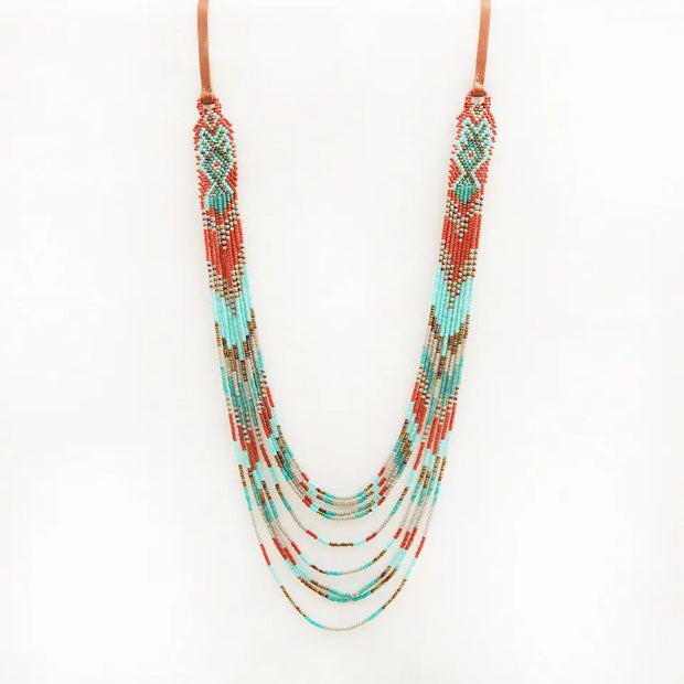 Mayan Loom Multi Strand Long Necklace