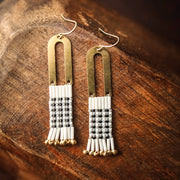 Beaded Handwoven Gingham Earrings (Black) - Mango + Main