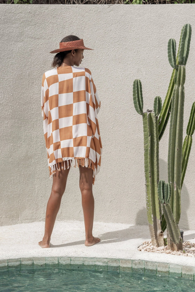 Checkered Kimono - Desert Tan