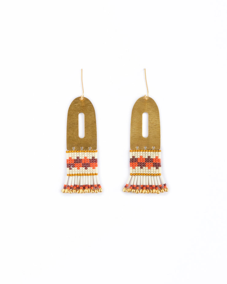 Beaded Handwoven Color Block Earrings - Orange - Mango + Main