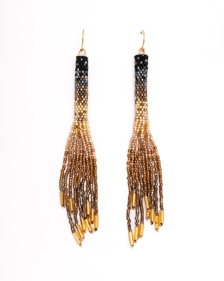 Beaded Handwoven Ombre Tassel Earrings - Black