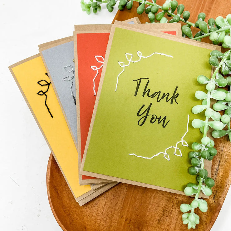 Hand-stiched Greeting Cards - Thank you - set of 4 (Red) - Mango + Main