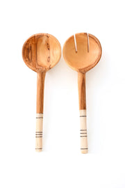 Kenyan Olive Wood Petite Etched Salad Servers - Mango + Main