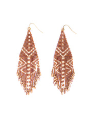 Beaded Handwoven Taos Fringe Earrings (Light Brown)