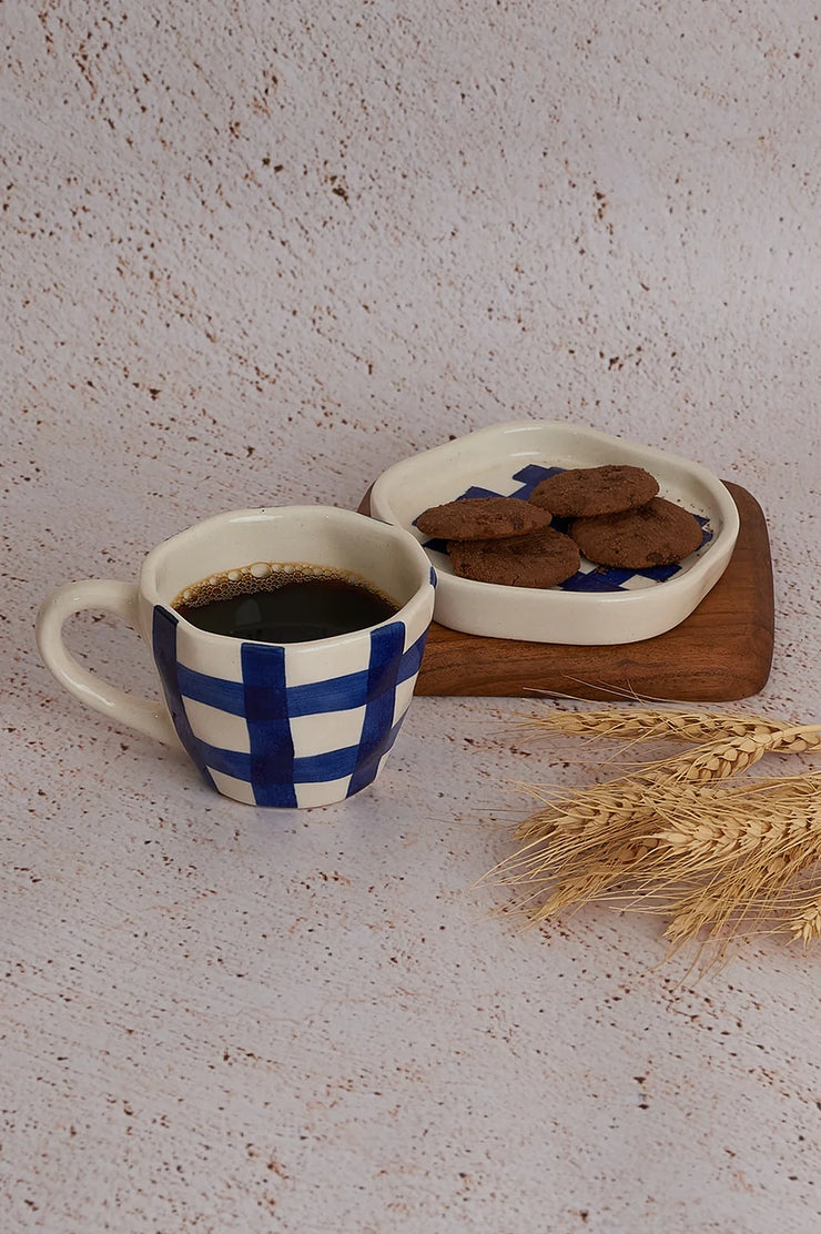 Gingham Check Cup and Saucer Set - Indigo