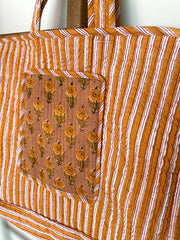 Reversible Quilted Block Print Bag - Burnt Orange - Mango & Main