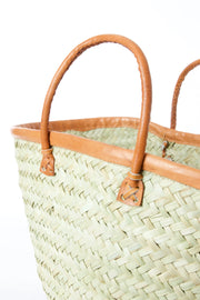 Small Wide Weave Palm Shopper with Leather Trim - Mango + Main