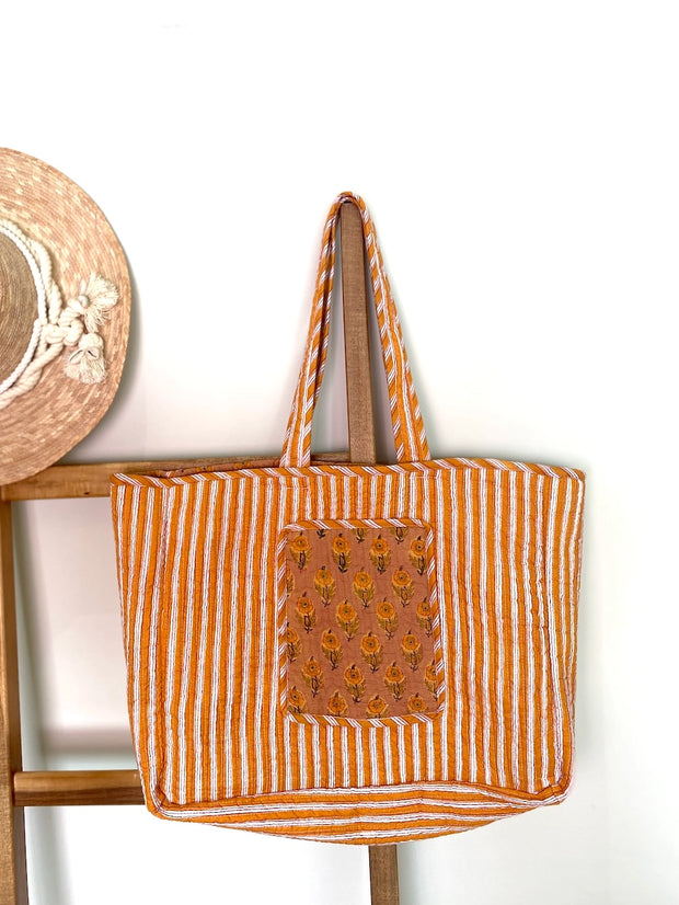 Reversible Quilted Block Print Bag - Burnt Orange - Mango & Main