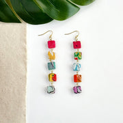 Kantha Fluid Square Quintet Earrings - Mango + Main