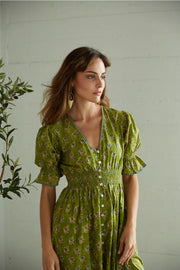 Tatiana Block Print Dress - Olive