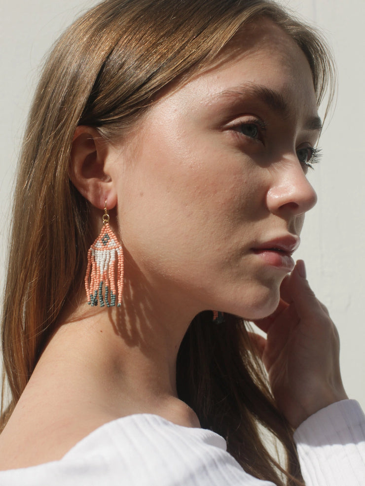 Beaded Fringe Earrings - Flamingo - Mango + Main