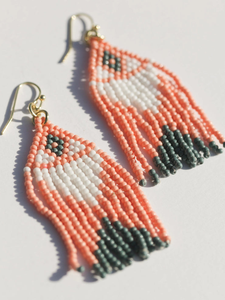 Beaded Fringe Earrings - Flamingo - Mango + Main