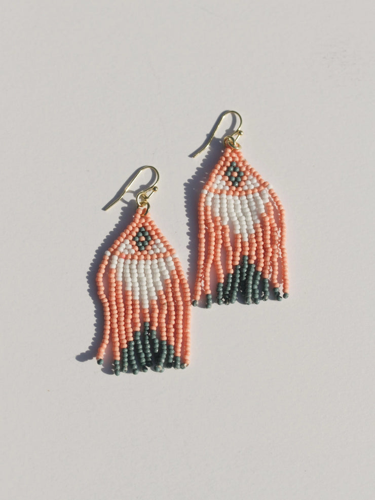 Beaded Fringe Earrings - Flamingo - Mango + Main