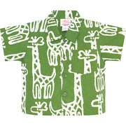 Kids Button Down Shirt - Olive Giraffes