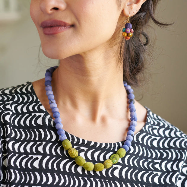 Kantha Couplet Necklace - Denim/Olive
