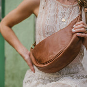 Leather Moon Sling Bag - Camel