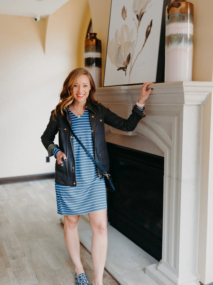 Ocean Blue Stripe Long Sleeve Dress