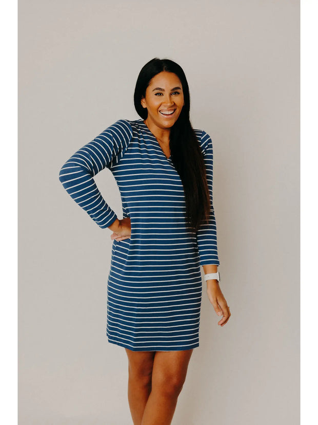 Ocean Blue Stripe Long Sleeve Dress - Mango + Main