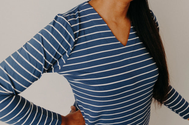 Ocean Blue Stripe Long Sleeve Dress - Mango + Main