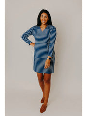 Ocean Blue Stripe Long Sleeve Dress - Mango + Main