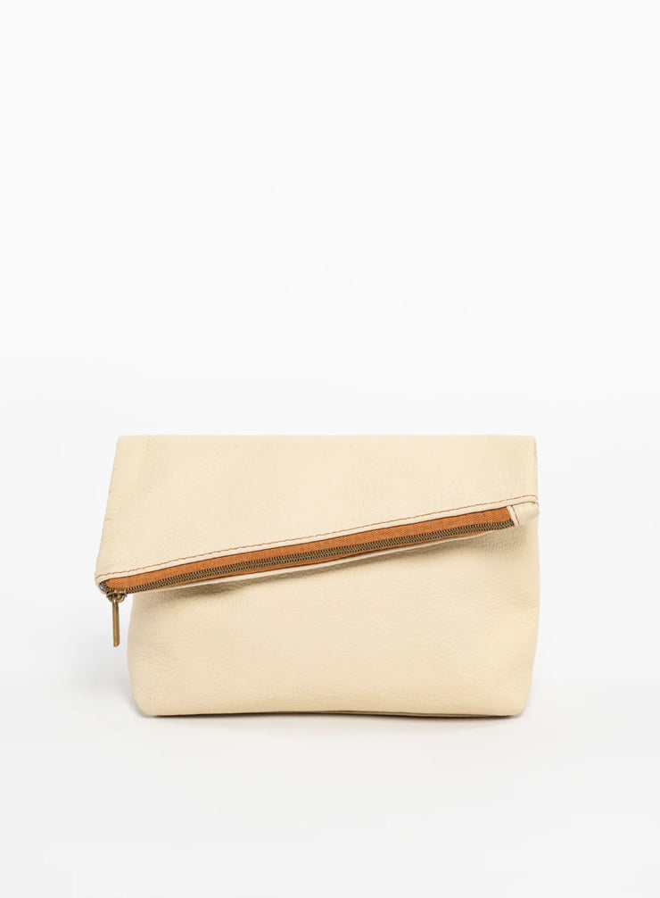 Asymmetric Leather Makeup Bag - Beige