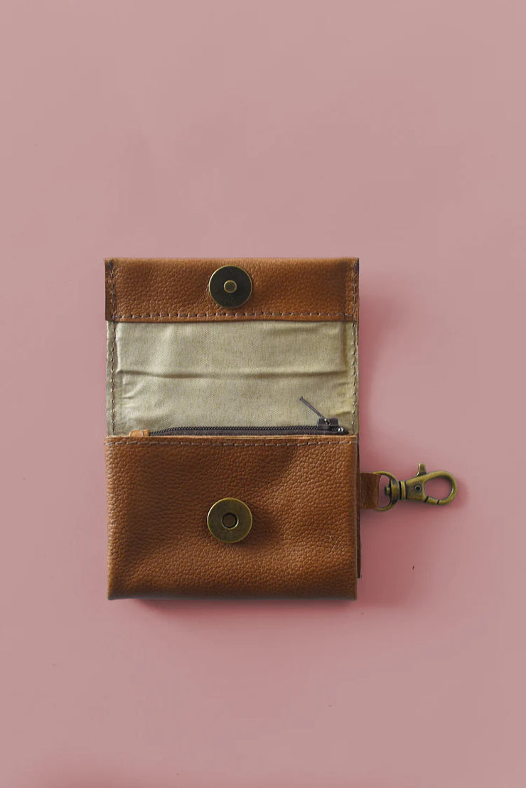 Mini Leather Wallet Charm - Cognac