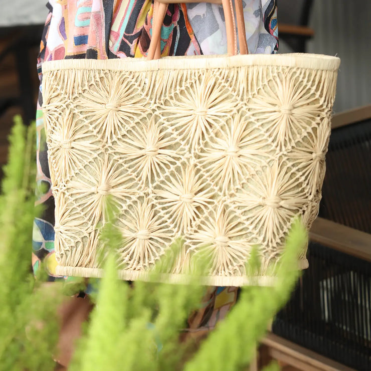 Macrame Diamond Straw Bag