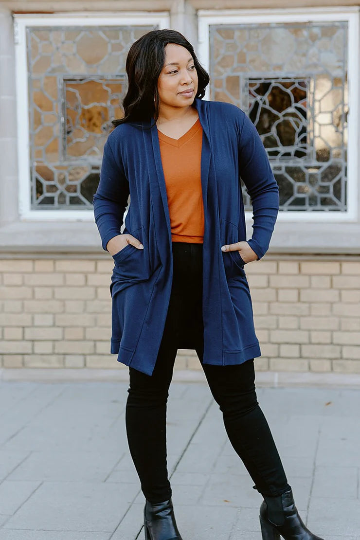 Navy Open Cardigan - Mango + Main