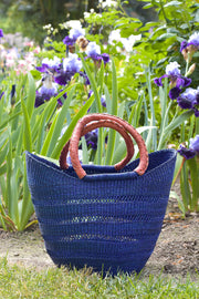 Navy Blue Lacework Wing Shopper with Leather Handle
