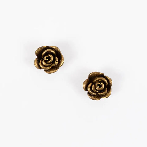 Brass Rose Post Earrings