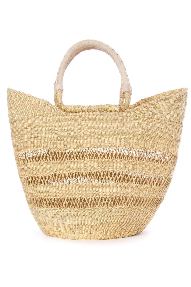 Natural Lacework Wing Shopper with Leather Handle