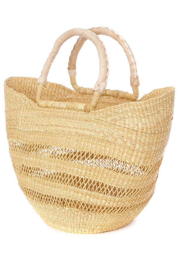 Natural Lacework Wing Shopper with Leather Handle