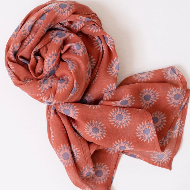 Sunflower Terracotta Block Printed Scarf