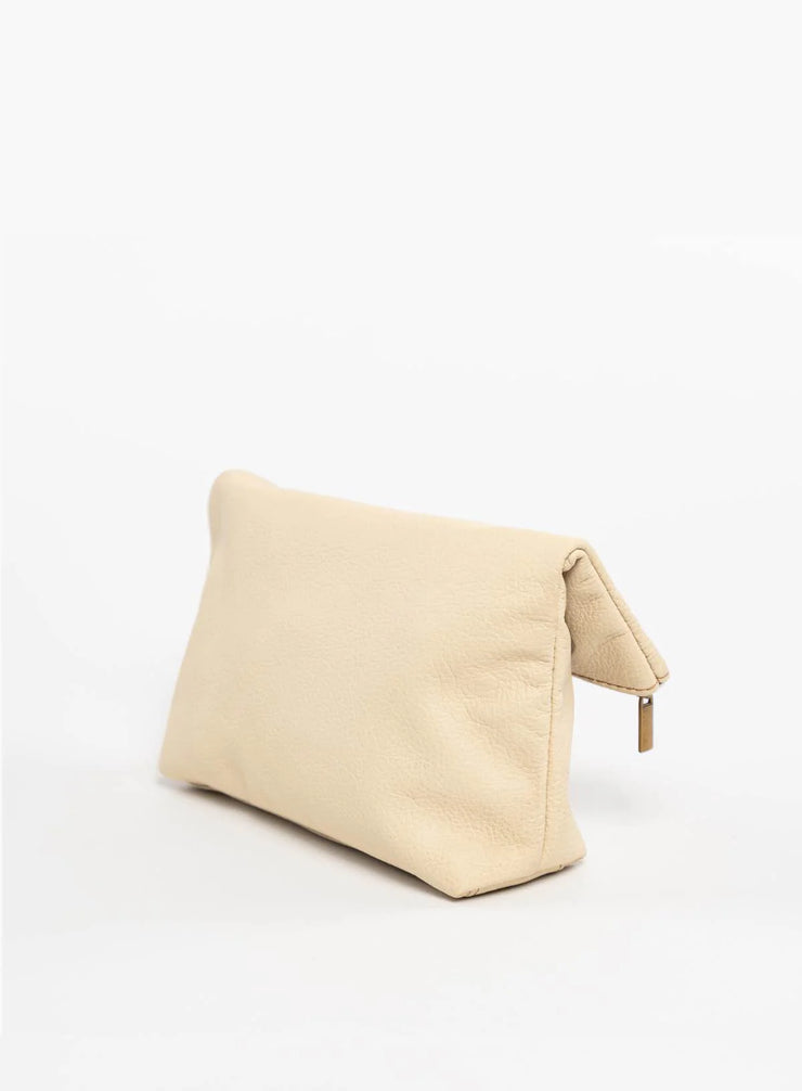 Asymmetric Leather Makeup Bag - Beige