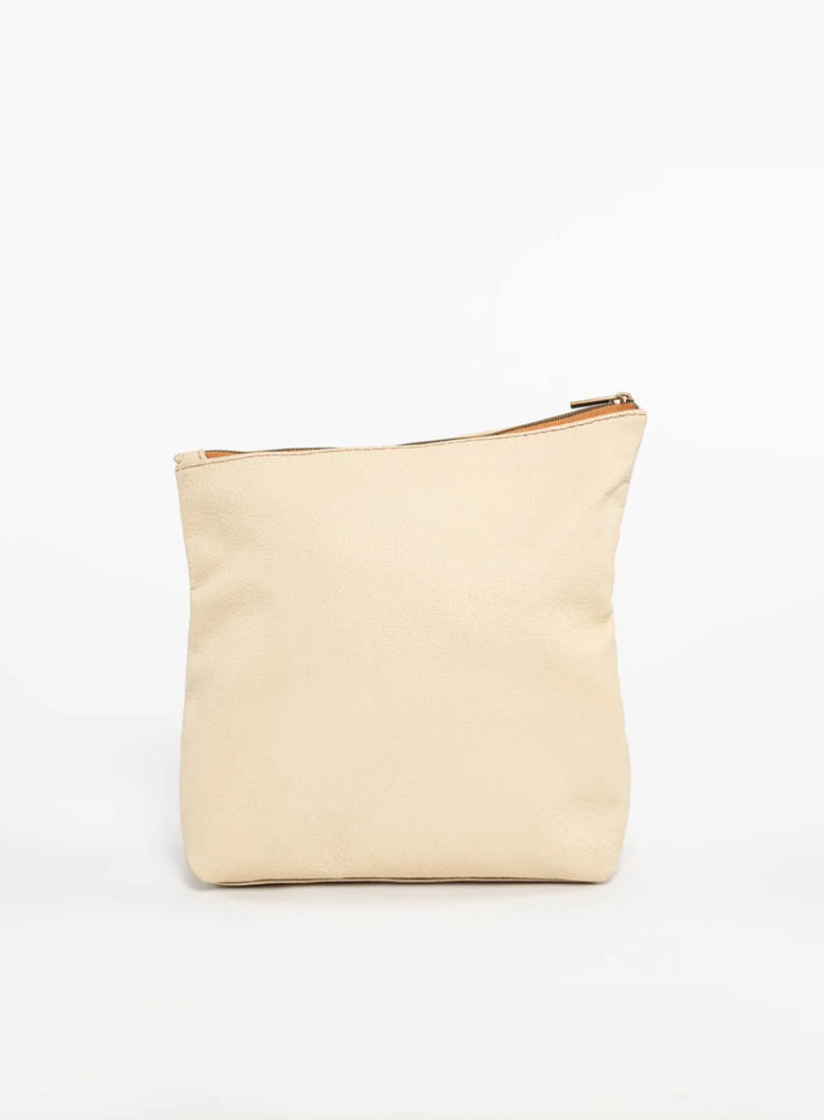 Asymmetric Leather Makeup Bag - Beige