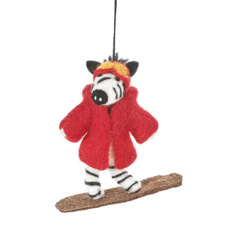 Snowboarding Zebra Felt Ornament - Mango + Main