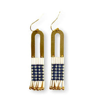 Beaded Handwoven Gingham Earrings (Blue)