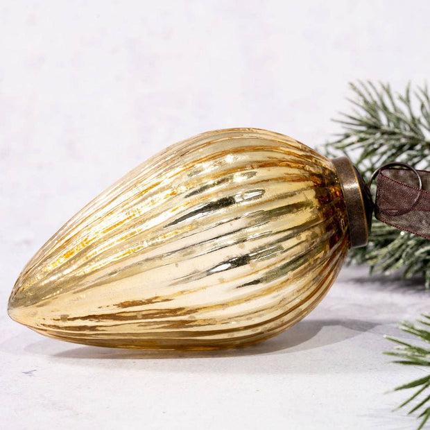 Gold Ribbed Glass Pinecone Ornament