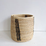Raffia Plant Basket - Vertical Black Stripe