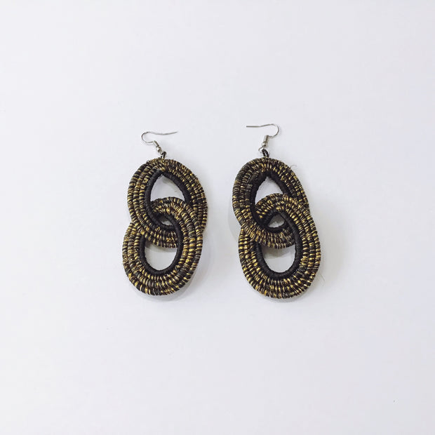 Double Woven Loop Earrings- Black/Gold