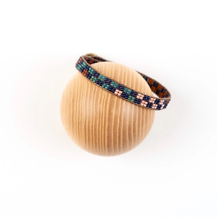 Checkerboard Beaded and Leather Bracelet - Deep Multi