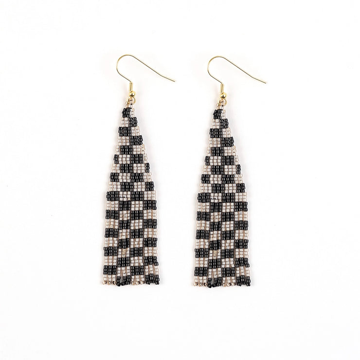 Delica Checkerboard Fringe Earrings - Smoke - Mango + Main