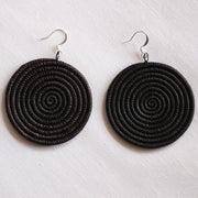 Woven Large Disc Earrings- Black